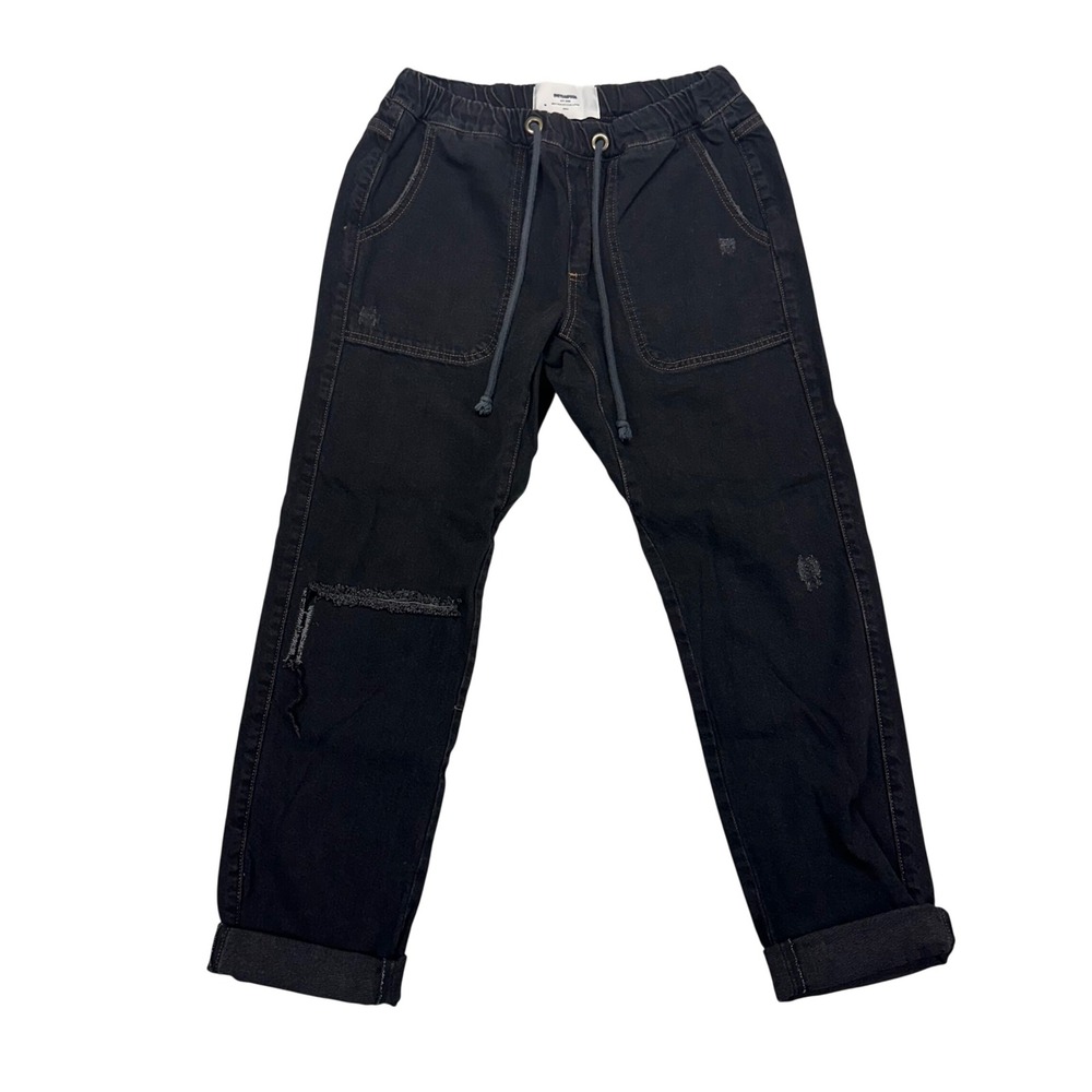 OneTeaspoon Black Distressed Recycled Cotton Denim Joggers Small Relaxed Tapered